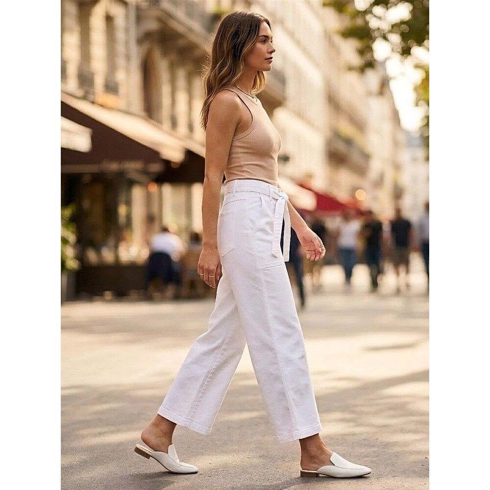 HUDSON Women's Wide-Leg Belt Mid-Rise White Jeans Size 10/30 (Medium)Trendy Pant - Picture 8 of 13